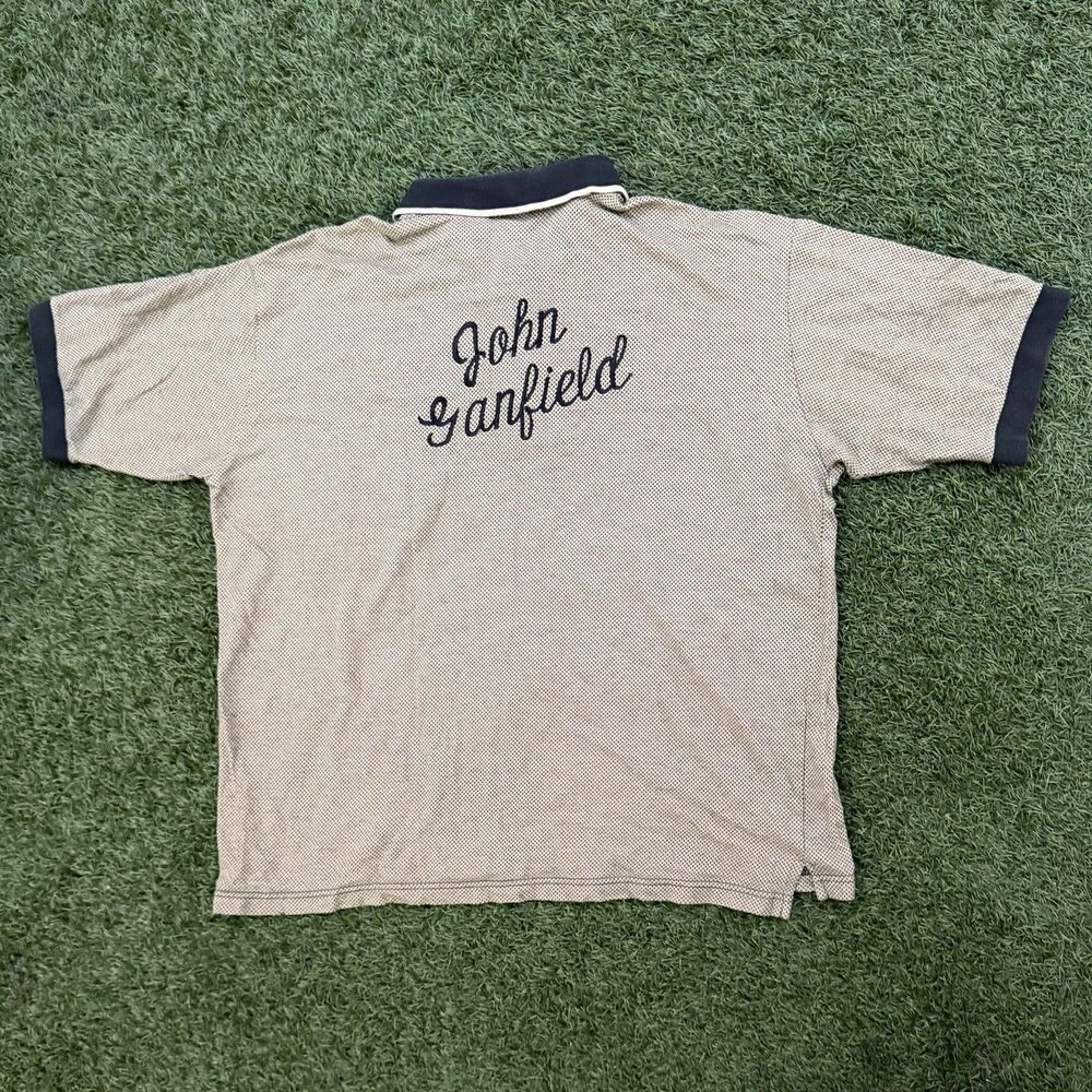 Vintage King Louie Chain Stitch Polo Shirt Beige XL USA Bowling Golf Embroidered